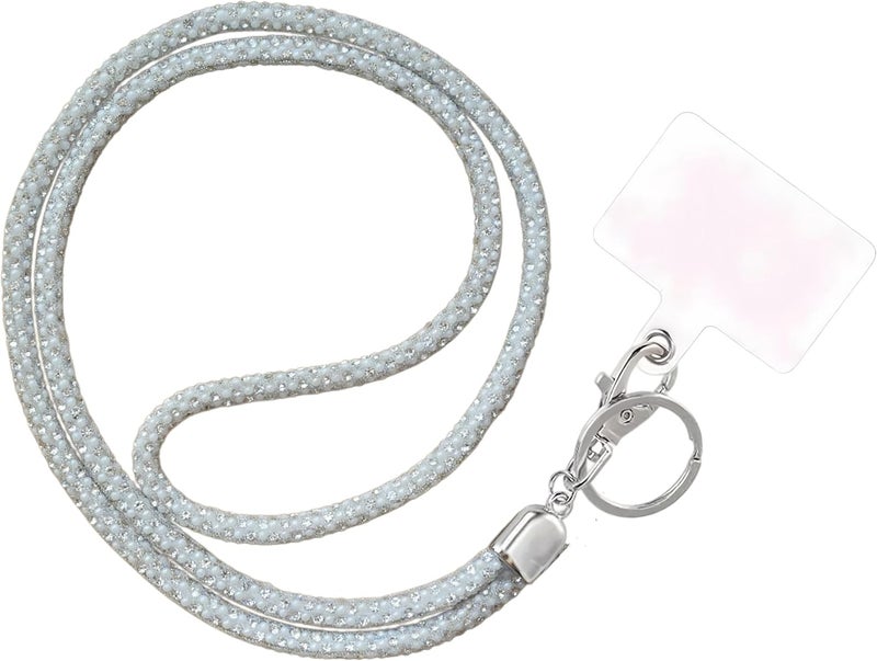 Global_Shopper Fashion 34.8'' Sparkle All Round Crystal Neck Lanyard,Bling Work Name Card Holder For Women(AB White,1PC) - Image 1